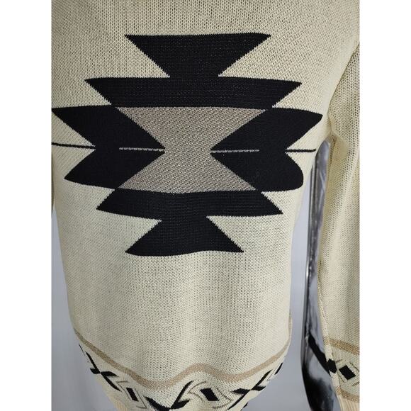 Woman's Aztec Tan Black Open Cardigan Sweater Size Large Fringe Metallic Unbrand - Picture 9 of 12